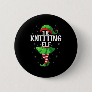 Knitting Elf Christmas Girls Women Elf Squad Xmas Button