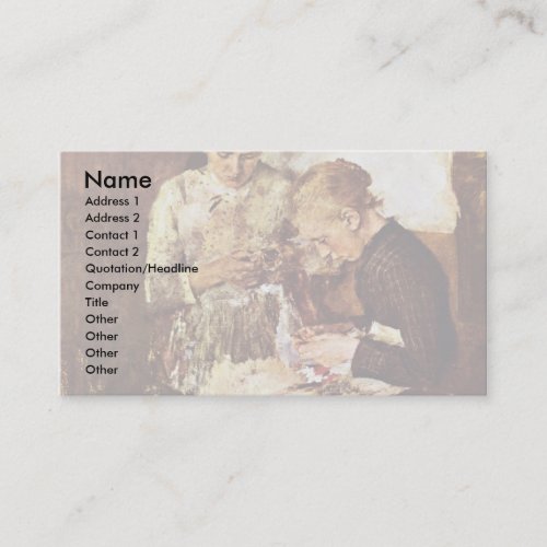 Knitting End Girl On The Bench By Leibl Wilhelm Business Card Template