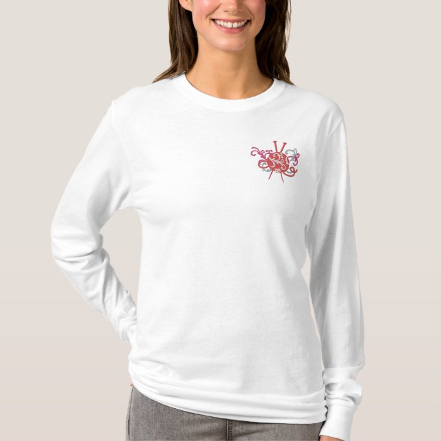 Knitting Filigree Embroidered Long Sleeve T-Shirt (Front)