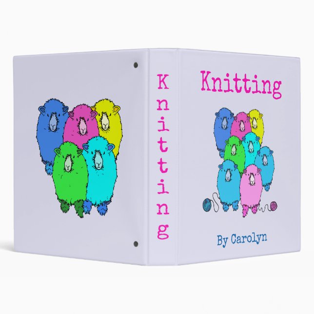 Knitting.  Fluffy sheep and yarn personalized 3 Ring Binder (Background)