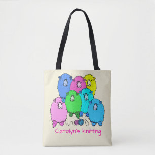 Knitting. Fluffy sheep and yarn personalized Tote Bag