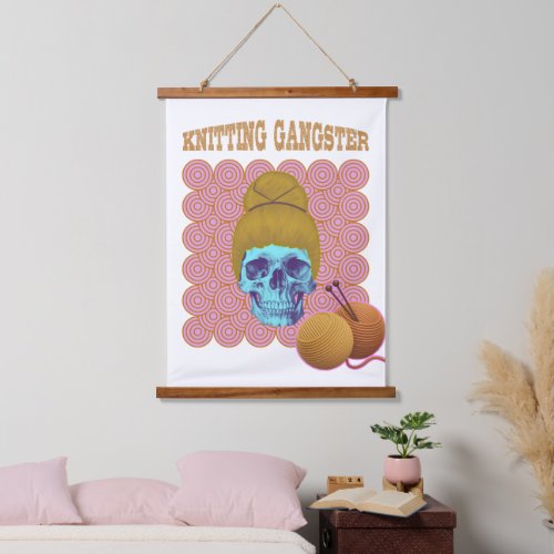 Knitting gangster wall art skull design