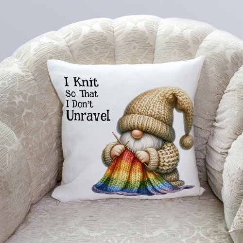 Knitting Gnome Throw Pillow