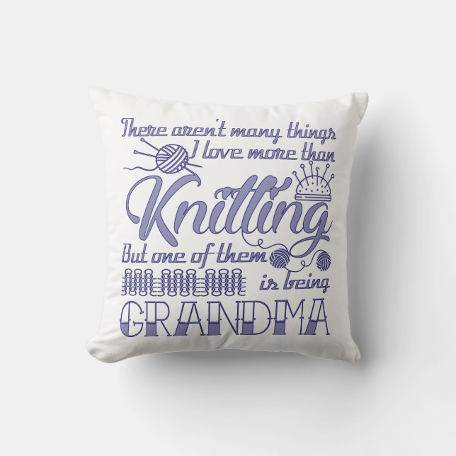 Knitting Grandma Throw Pillow (Front)