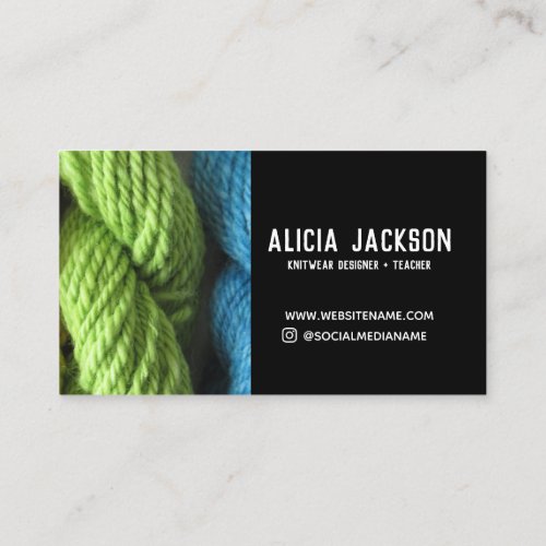 Knitting Green Blue Black Yarn Personalized Business Card