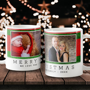 Knitting Green Red Christmas Family Photo Collage Coffee Mug
