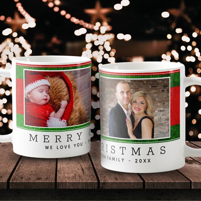 Knitting Green Red Christmas Family Photo Collage Coffee Mug (Creator Uploaded)
