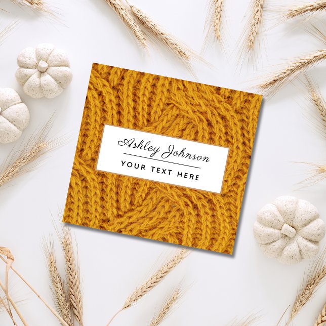 Knitting Handmade Crotchet Add Social Media Orange Square Business Card (Creator Uploaded)