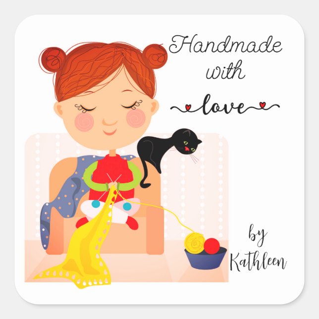 Knitting Handmade with Love Personalized Stickers (Front)