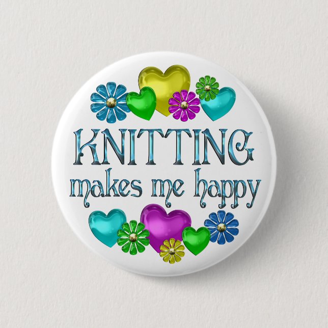 Knitting Happiness Pinback Button (Front)
