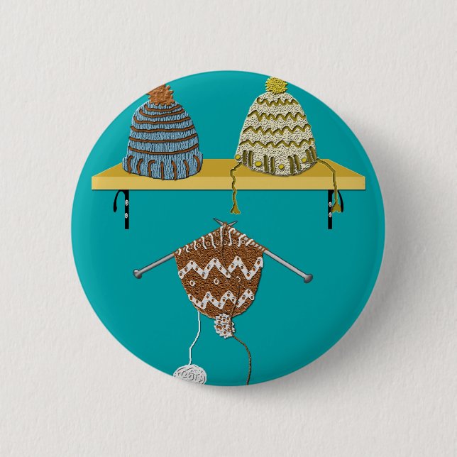 Knitting Hats for Christmas Pinback Button (Front)