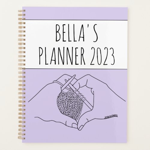Knitting Heart Hands Drawing Purple 2023 Planner