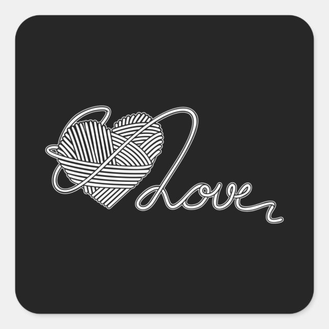 Knitting Heart Love Yarn Wool Crochet Stash Square Sticker (Front)