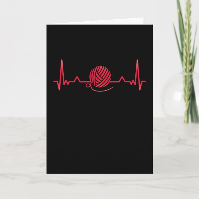 Knitting Heartbeat Wool Yarn Crocheting Funny Gift Card (Front)