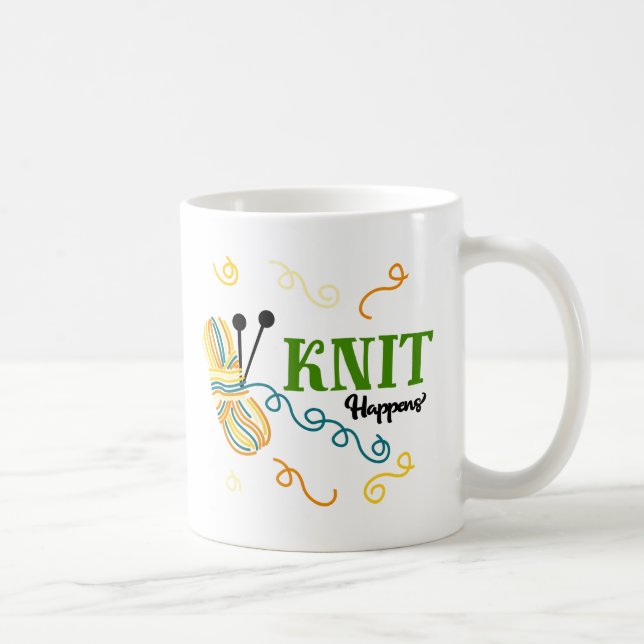 Knitting Humor Knit Happens Saying and Quirky Yarn Coffee Mug (Right)
