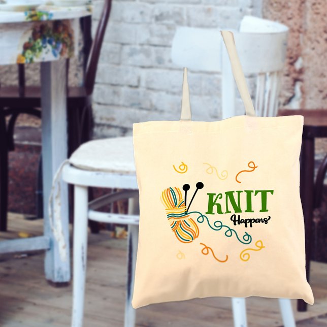 Knitting Humor Knit Happens Saying and Quirky Yarn Tote Bag (Creator Uploaded)