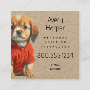 Knitting Instructor Puppy in Sweater Business Card