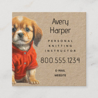 Knitting Instructor Puppy in Sweater Business Card