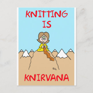 knitting is knirvana guru postcard