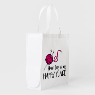 Knitting is My Happy Place Grocery Bag