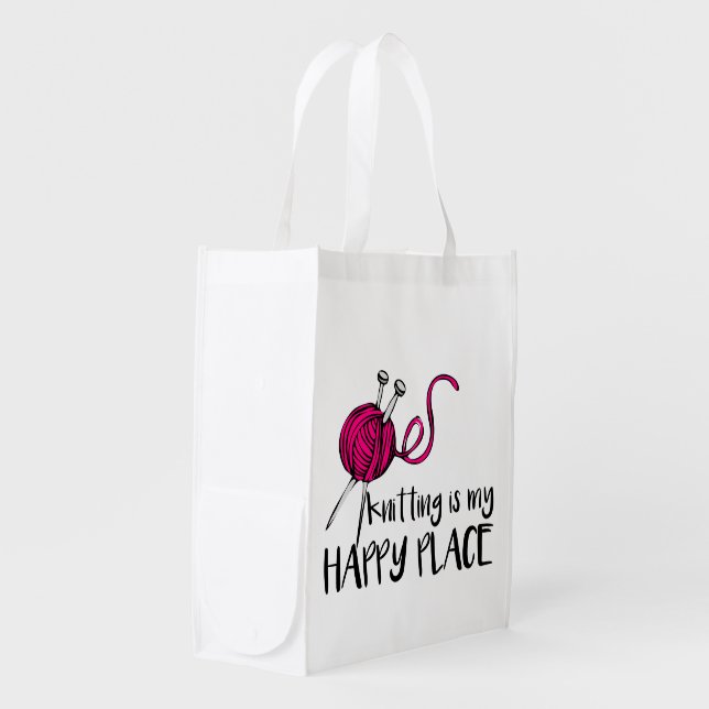 Knitting is My Happy Place Grocery Bag (Front Side)