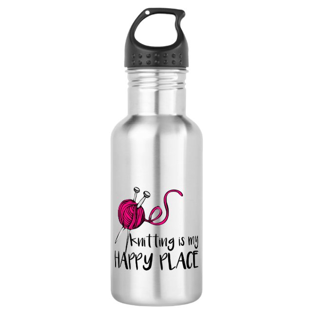 Knitting is My Happy Place Stainless Steel Water Bottle (Front)