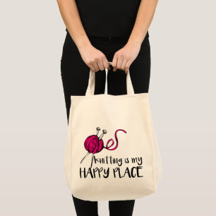 Knitting is My Happy Place Tote Bag