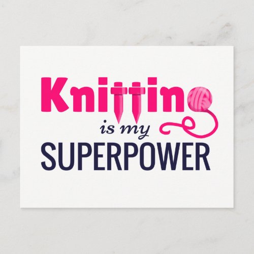 Knitting is My Superpower in Pink Postcard