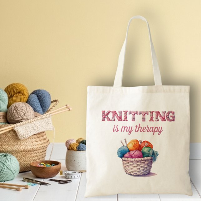 Knitting Is My Therapy Tote Bag (Creator Uploaded)