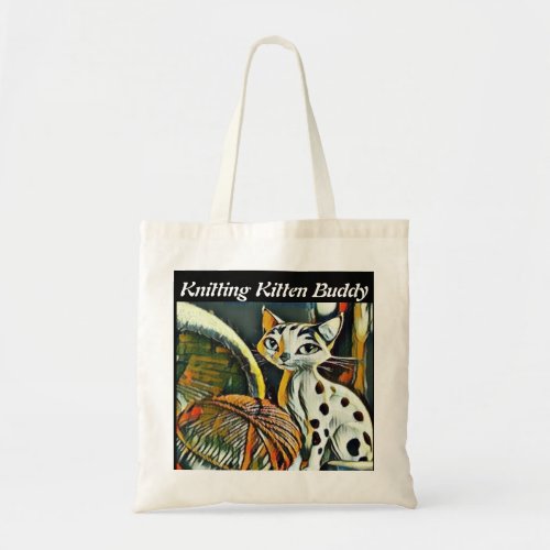 Knitting Kitten Buddy Customize Your Text Tote Bag