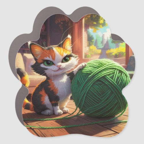 Knitting Kitten with ball of yarn Car Magnet