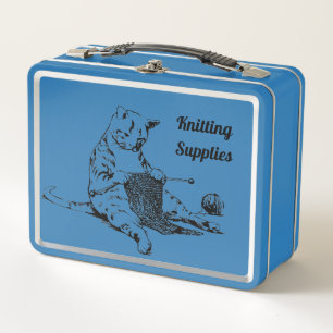 Knitting Kitty  Metal Lunch Box