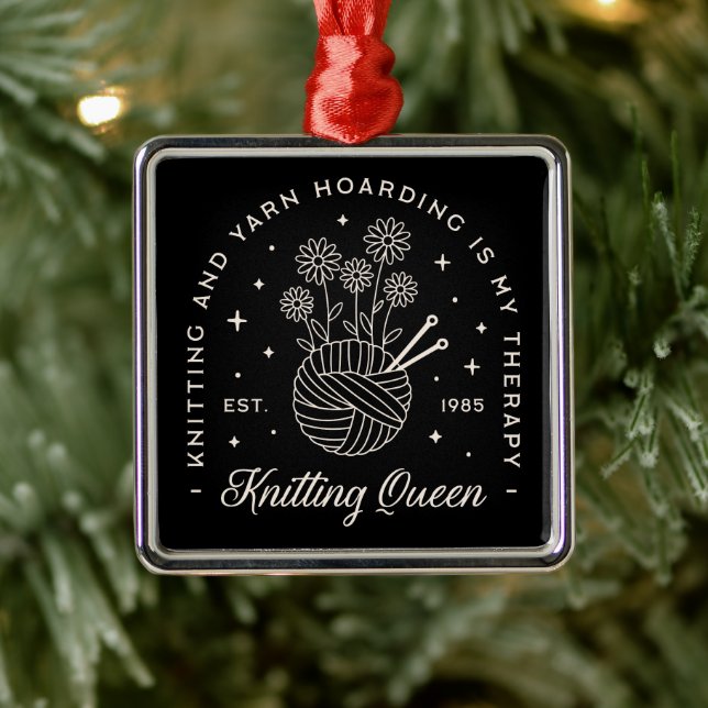 Knitting knit yarn hoarding witchy whimsical black metal ornament (Tree)