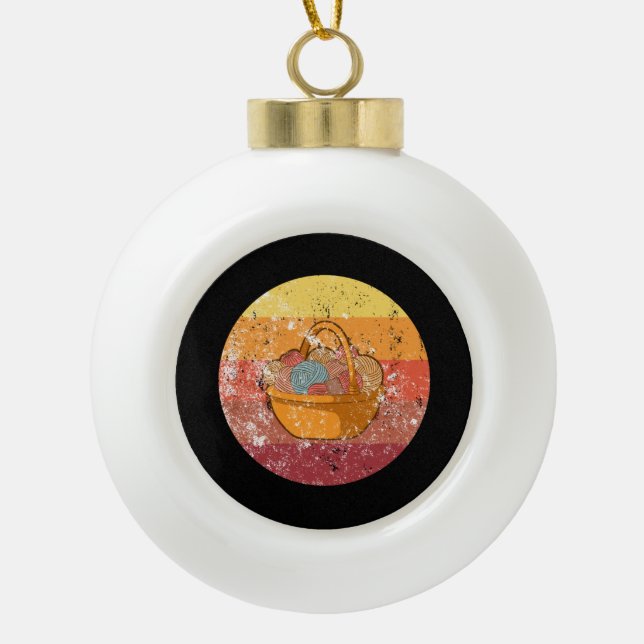 Knitting Knitting Basket With Wool Ceramic Ball Christmas Ornament (Front)