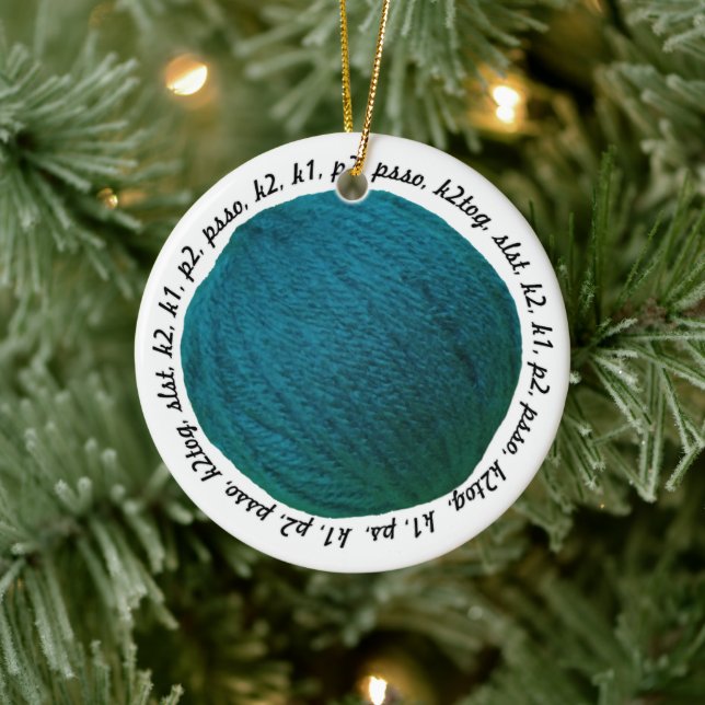 Knitting Lingo • Teal Yarn Ball Crafts Ceramic Ornament (Tree)