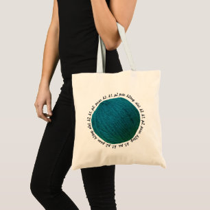 Knitting Lingo Yarn Ball Teal Crafts Tote Bag