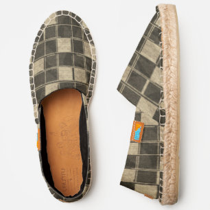 Knitting Look Grey Geometrical Squares Men Espadrilles