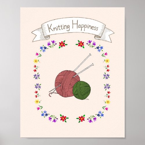 Knitting Lover Happy Knitter Poster Yarn Needle