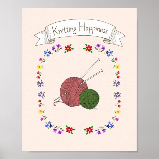 Knitting Lover Happy Knitter Poster Yarn Needle