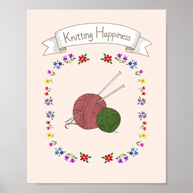 Knitting Lover Happy Knitter Poster Yarn Needle (Front)