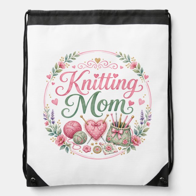 Knitting Mom Drawstring Bag (Front)