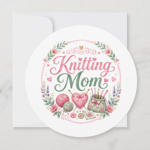 Knitting Mom - Round Flat Holiday Card