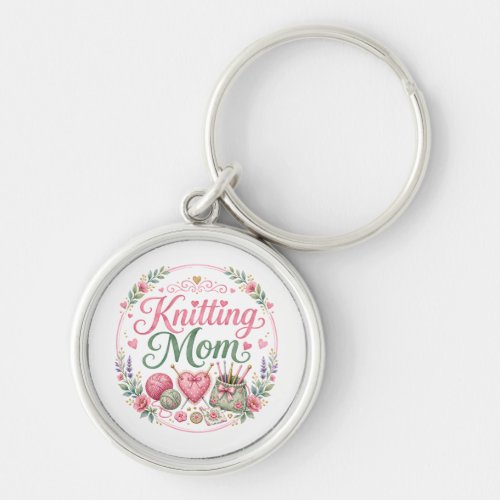 Knitting Mom Round Keychain