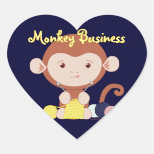 Knitting Monkey Heart Stickers