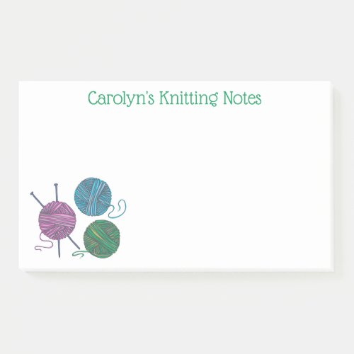 Knitting needles and balls of yarn personalized post_it notes