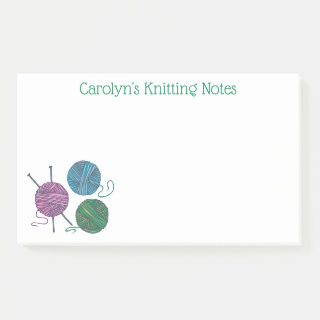 Knitting needles and balls of yarn, personalized post-it notes (Front)