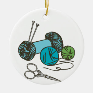 Knitting Needles Ceramic Ornament