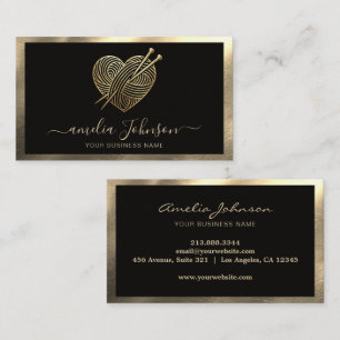 Knitting Needles Heart Logo Crochet Handmade Gold Business Card