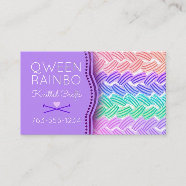 Knitting needles homespun yarn stitch crochet business card (Front)