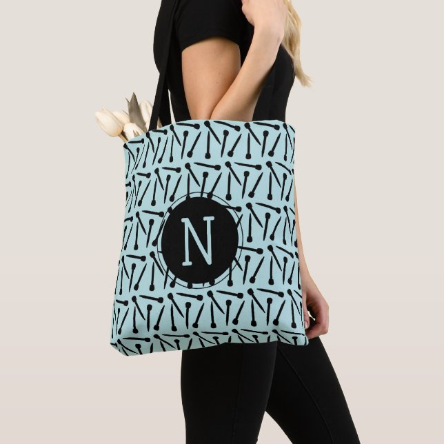 Knitting Needles Initial Crafts Tote Bag (Close Up)